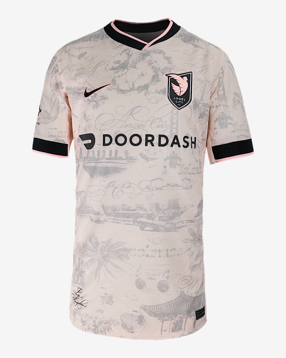 Angel City FC 2025 Stadium Away Big Kids' Nike Dri-FIT NWSL Replica Jersey - Light Soft Pink/Atmosphere Grey
