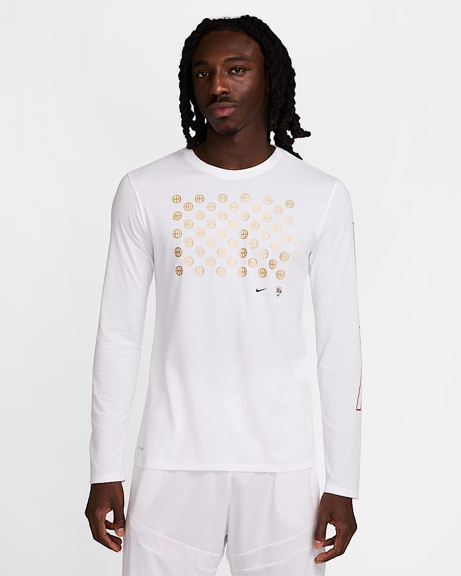 Playera de básquetbol de manga larga Nike Dri-FIT para hombre USAB - Blanco/Blanco/Obsidiana