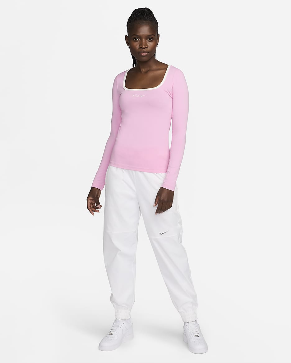 Haut à manches longues et encolure carrée Nike Sportswear pour femme - Pink Rise