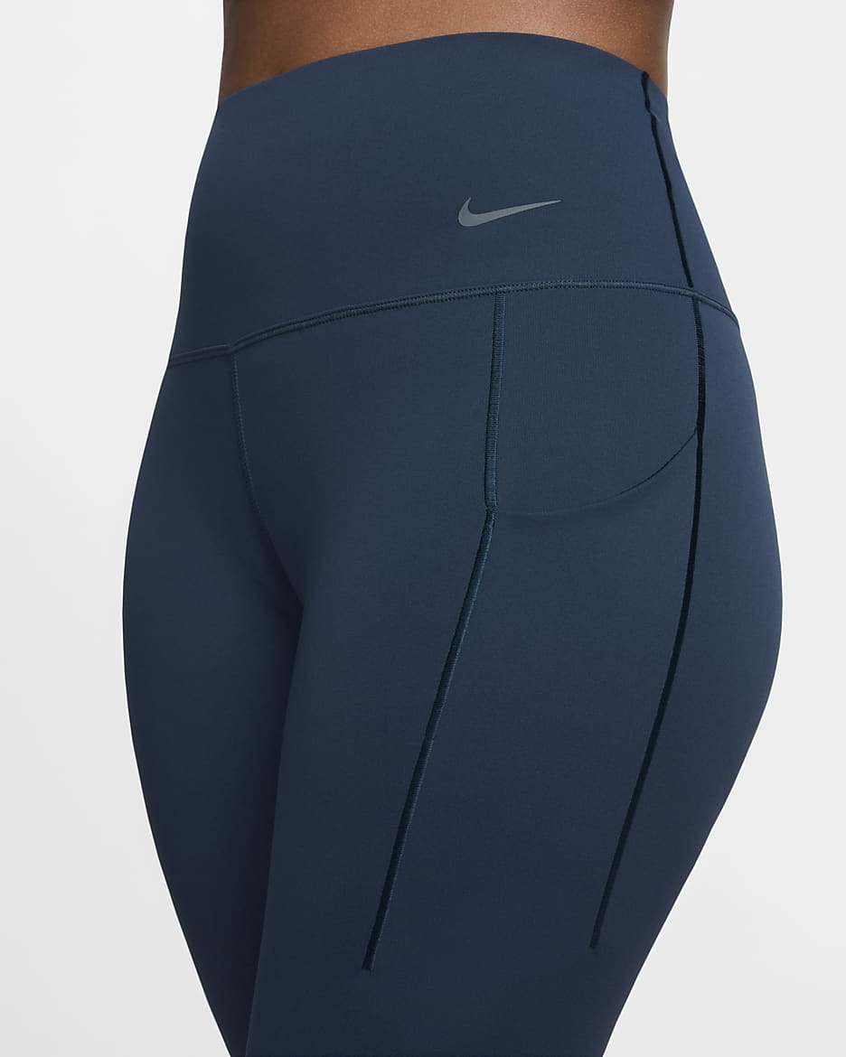 Nike Universa leggings i full lengde med middels støtte, høyt liv og lommer til dame - Armory Navy/Svart