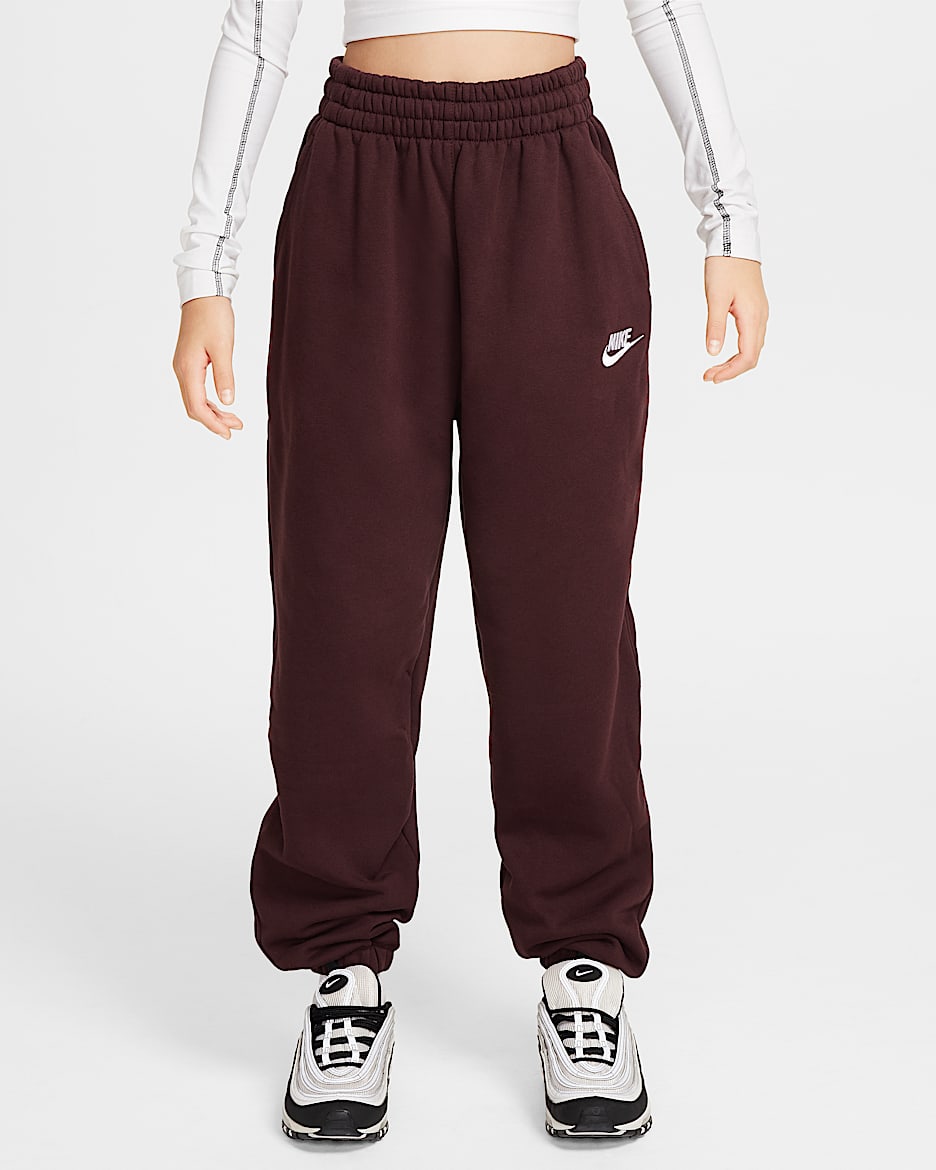 Pants holgados para niños talla grande Nike Sportswear Club Fleece - Burdeos enérgico/Burdeos enérgico/Blanco