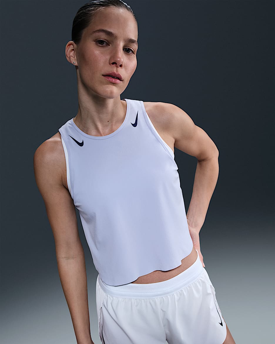 Nike AeroSwift Women's Dri-FIT ADV Cropped Running Tank Top - Ghost/Blue Void