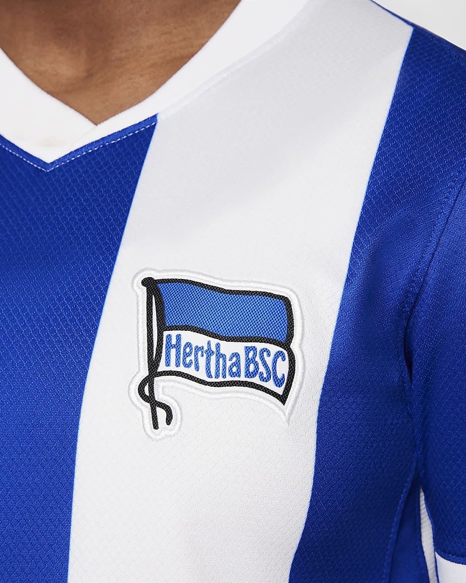 Hertha BSC 2024/25 Stadium Home Nike Replica Fußballtrikot mit Dri-FIT-Technologie für ältere Kinder - Old Royal/Weiß/Schwarz