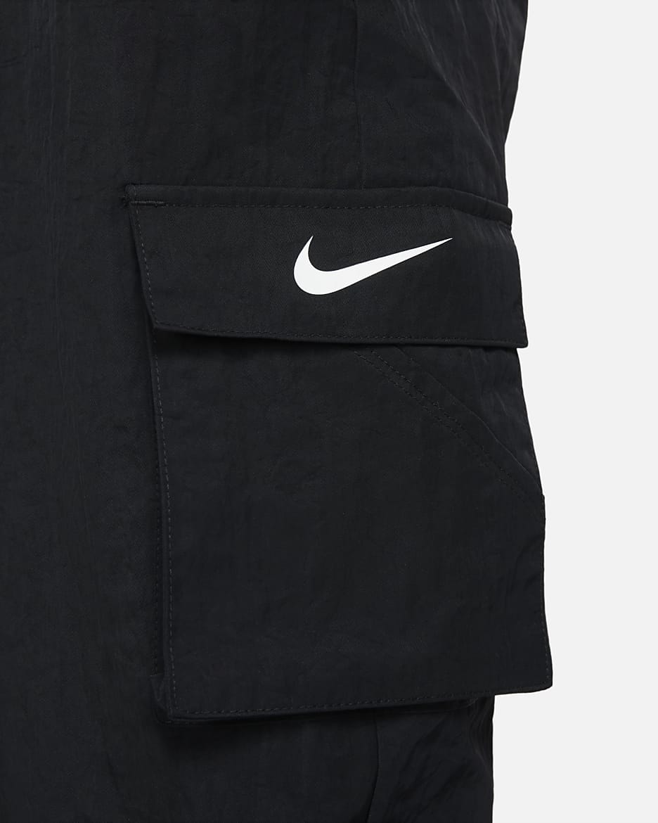 Pantaloni cargo a vita alta in tessuto Nike Sportswear Essential - Donna - Nero/Bianco