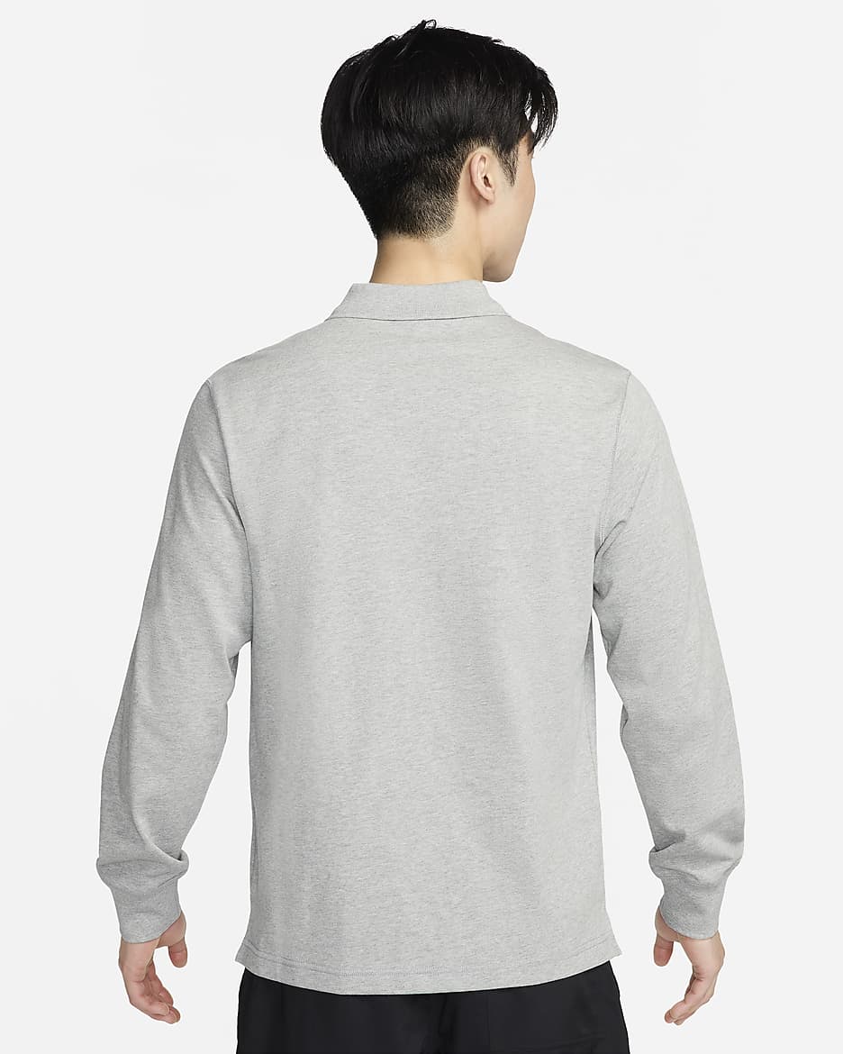 เสื้อโปโลแขนยาวแบบถักผู้ชาย Nike Club - Dark Grey Heather/ขาว