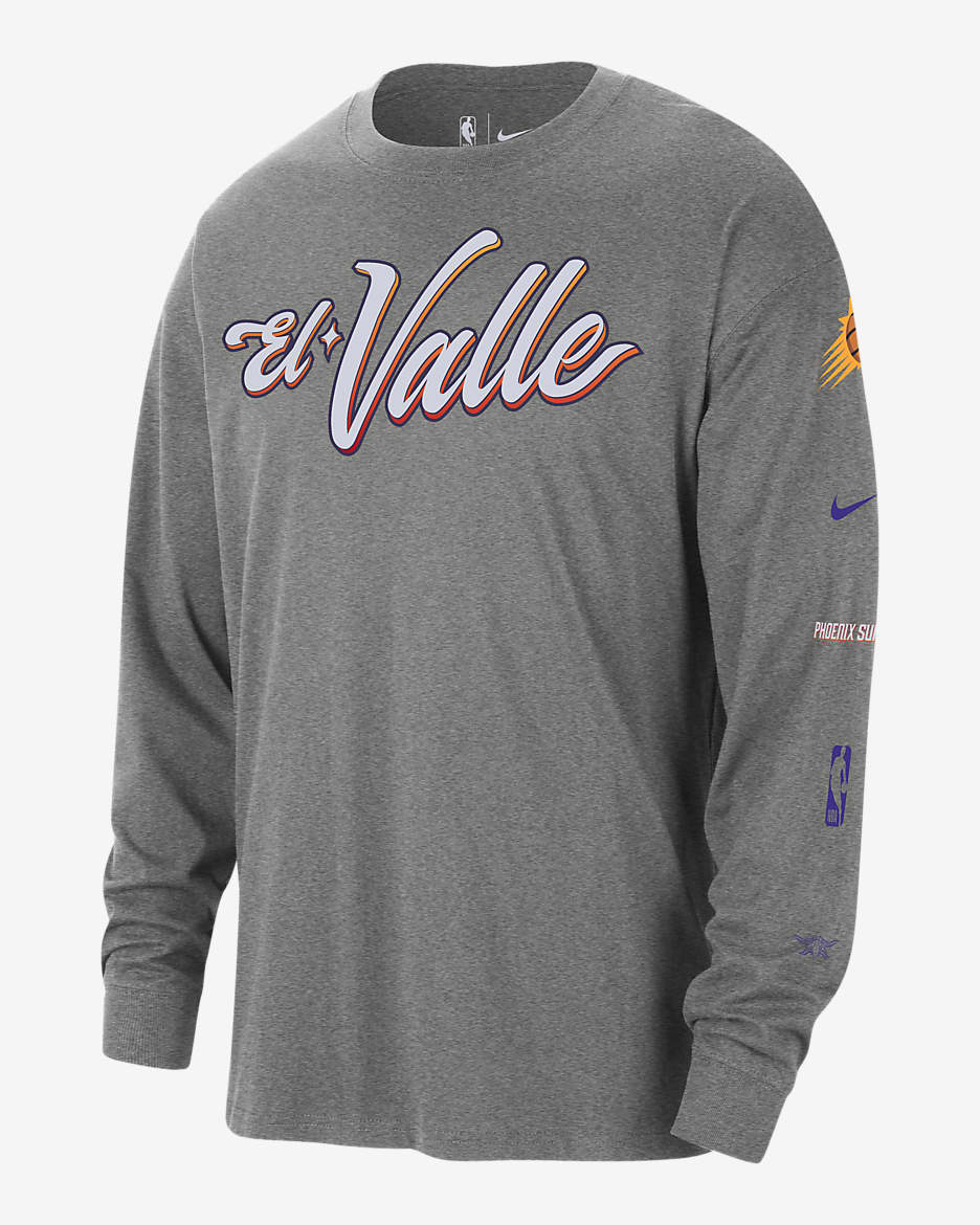 Phoenix Suns 2023/24 City Edition Men's Nike NBA Max90 Long-Sleeve T-Shirt - Dark Grey Heather