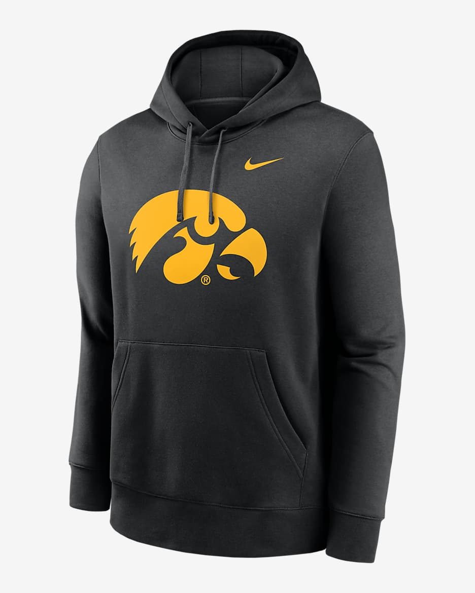 Iowa Hawkeyes Primetime Evergreen Club Primary Logo Men's Nike College Pullover Hoodie - Black