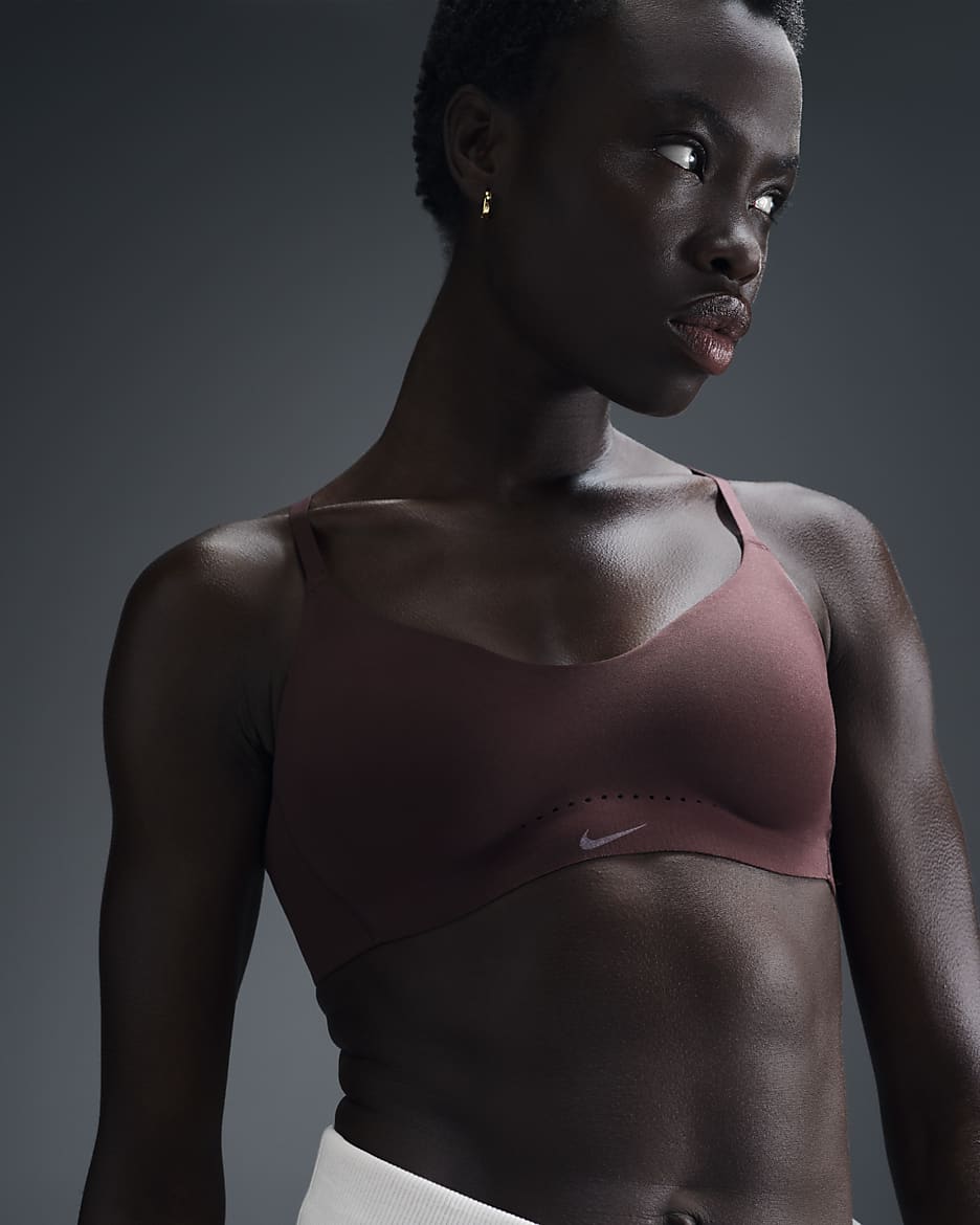 Bra deportivo convertible y acolchado de baja sujeción para mujer Nike Alate Minimalist - Tierra/Blanco