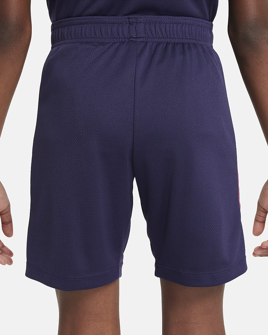 England Strike Nike Dri-FIT strikket fotballshorts til store barn - Purple Ink/Rosewood/Hvit