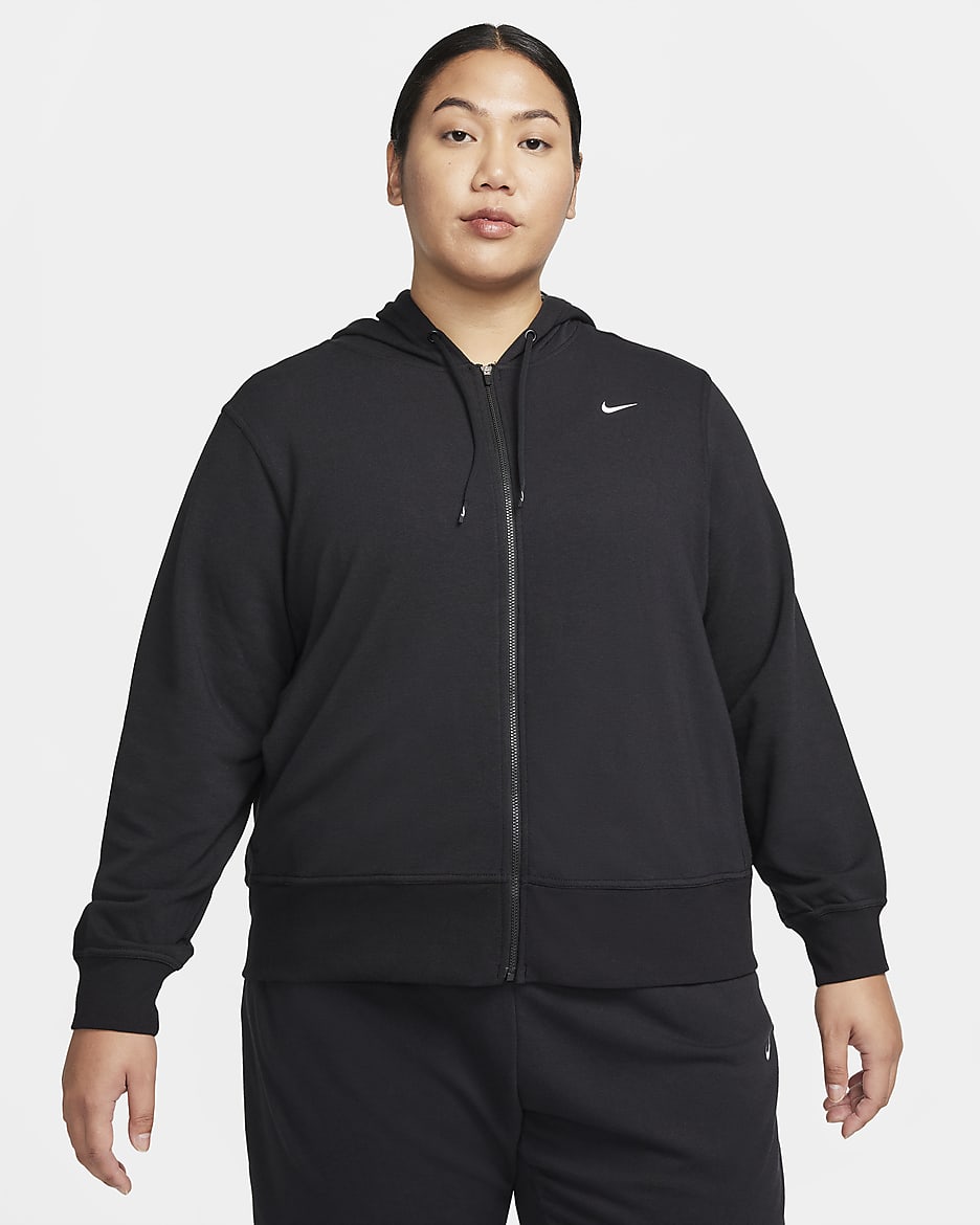 Sudadera con gorro de French Terry de cierre completo para mujer (talla grande) Nike Dri-FIT One - Negro/Blanco