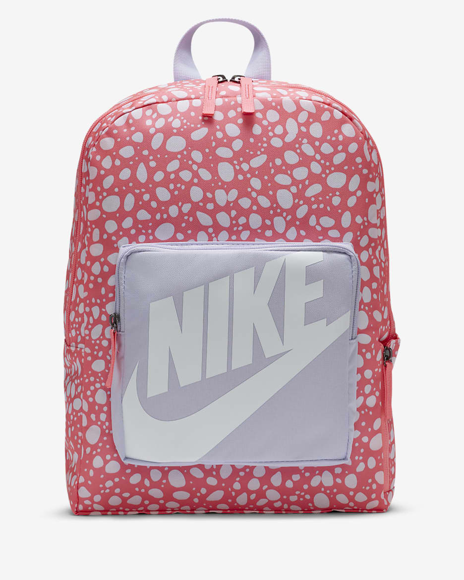 Mochila estampada para niños Nike Classic - Tiza morado/Puesta de sol pulso/Blanco