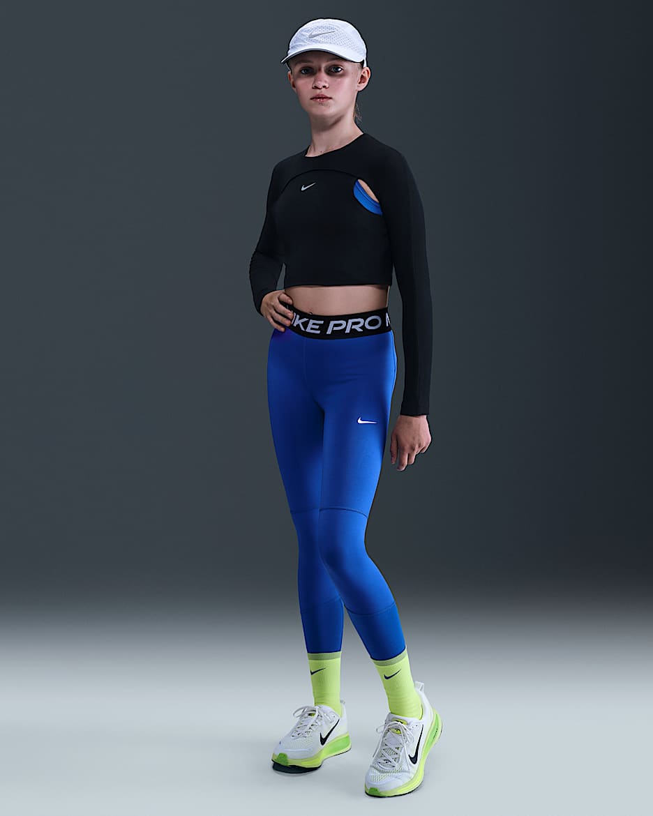 Nike Pro Dri-FIT Big Kids' (Girls') Leggings - Game Royal/Black/White