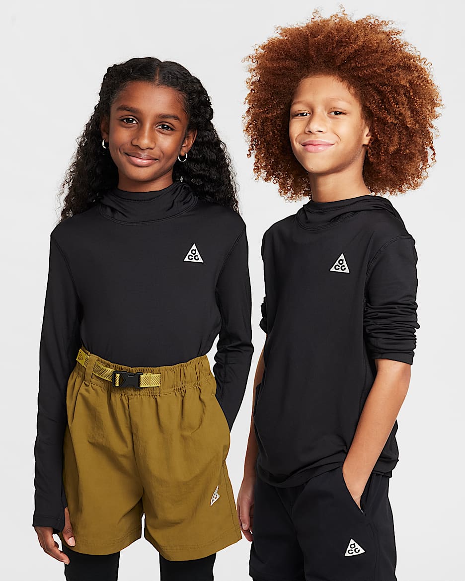 Nike ACG Older Kids' Dri-FIT UV Hooded Long-Sleeve Top - Black/Summit White