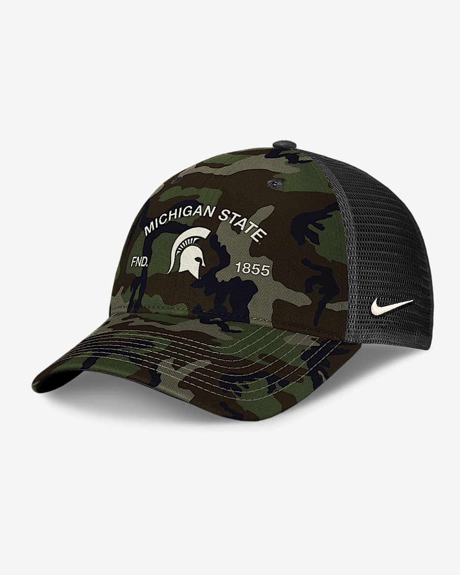 Michigan State 2025 Military Appreciation Rise Men's Nike College Trucker Adjustable Hat - Olive