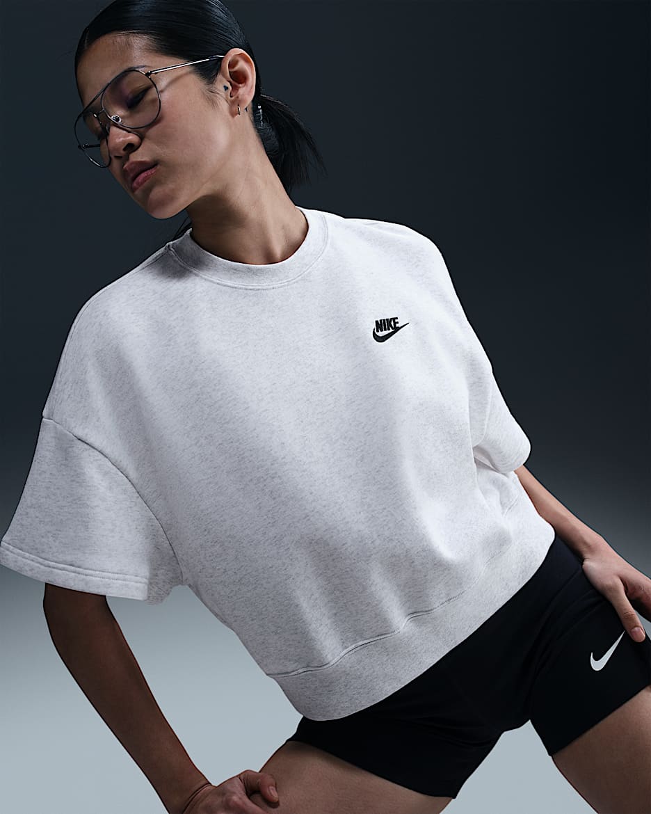 Playera holgada para mujer Nike Sportswear Club Fleece - Abedul jaspeado/Negro