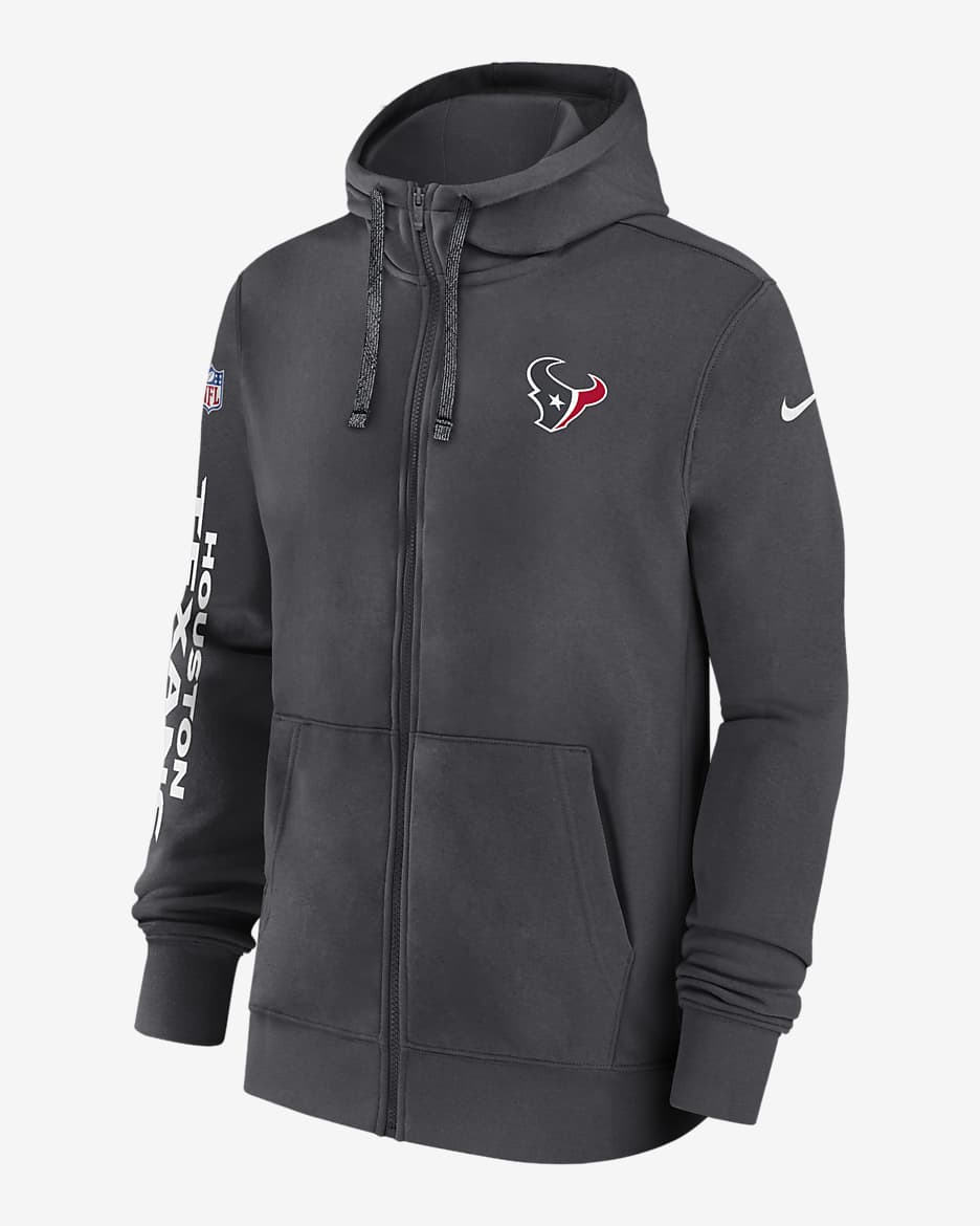 Houston Texans Sideline Team Issue Club Men's Nike Full Zip Hoodie - Anthracite