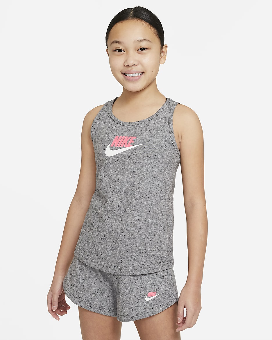 Nike Sportswear Big Kids' (Girls') Jersey Tank - Carbon Heather/Sunset Pulse