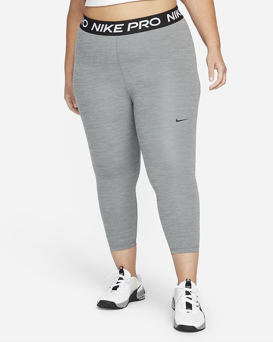 Nike Pro Women's Mid-Rise Crop Mesh-Panel Leggings (Plus Size) - Smoke Grey/Heather/Black/Black
