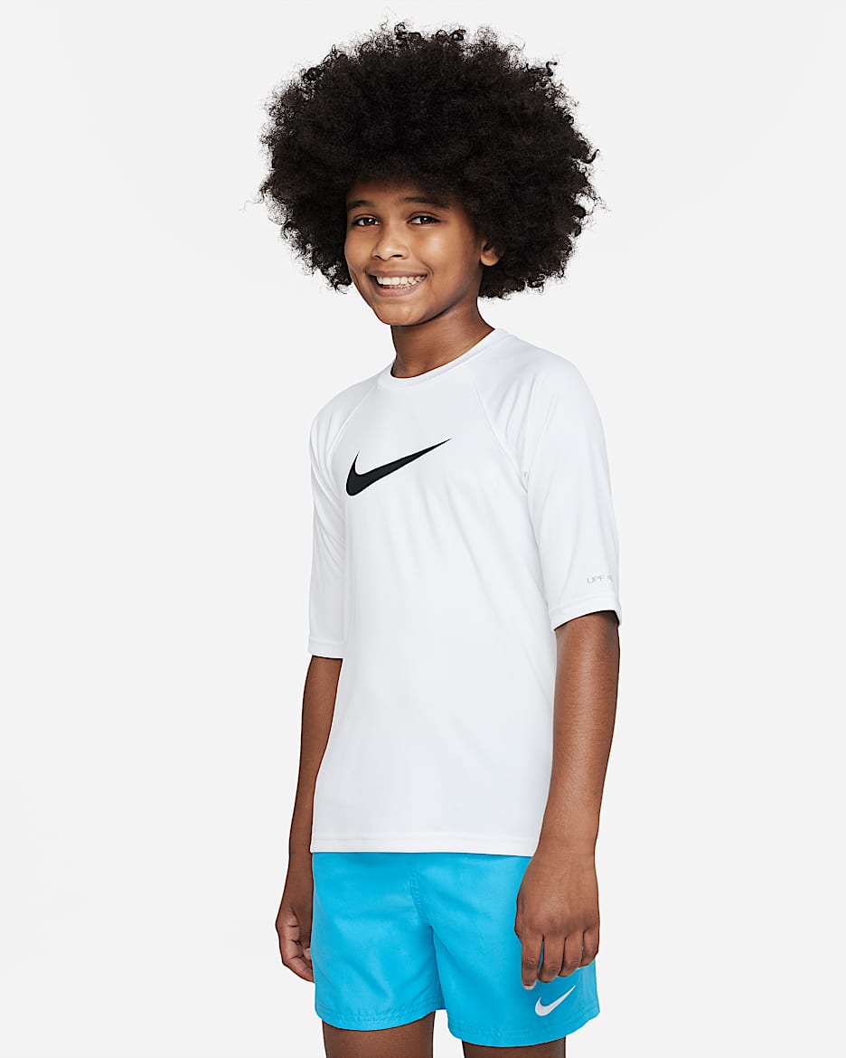 Playera hydroguard de manga corta Dri-FIT para niño talla grande Nike - Blanco/Negro