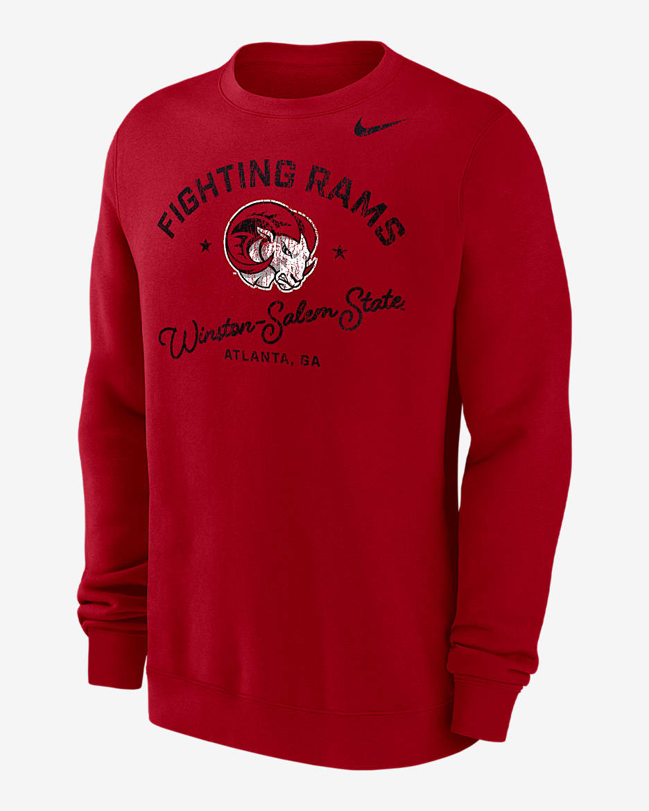Sudadera de cuello redondo para hombre Nike Club Fleece College (Winston-Salem State) - Rojo universitario