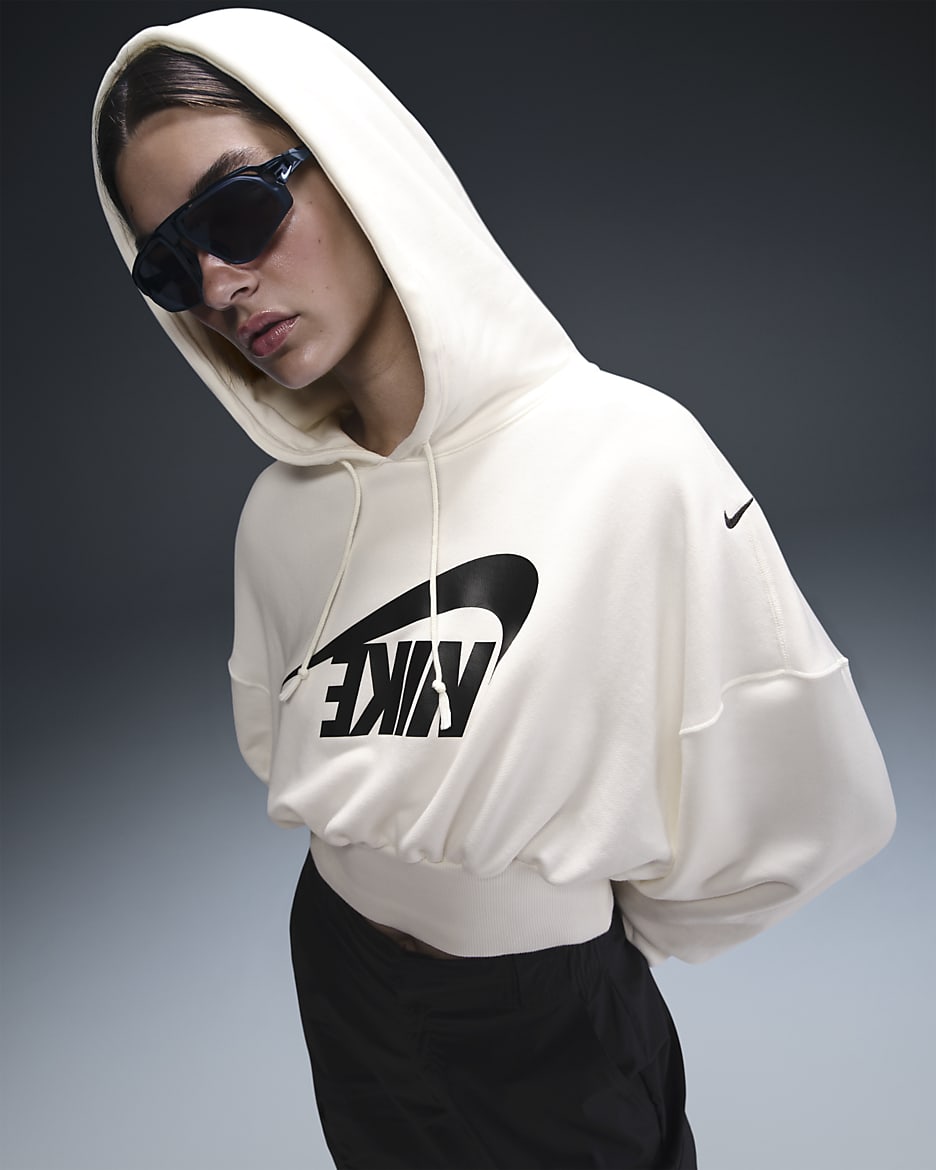 Nike Sportswear Women's Oversized Cropped French Terry Pullover Hoodie - Sail/Black