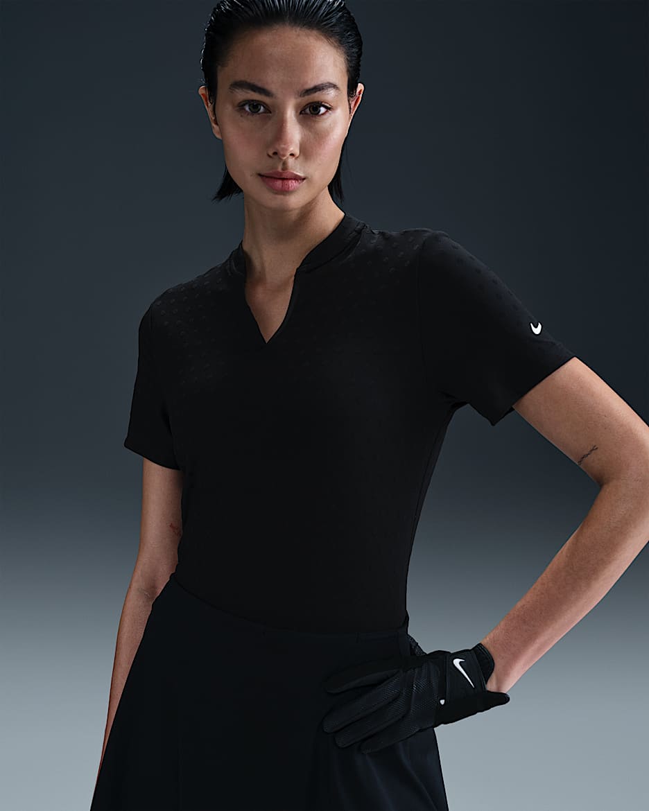 Polo de golf de manga corta Dri-FIT Blade Jacquard para mujer Nike Tour - Negro/Blanco