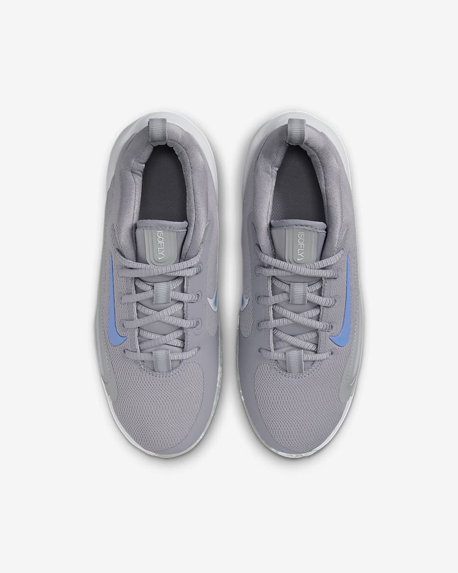 Tenis de básquetbol para niños grandes Nike IsoFly - Gris cemento/Gris humo claro/Platino puro/Royal pulso