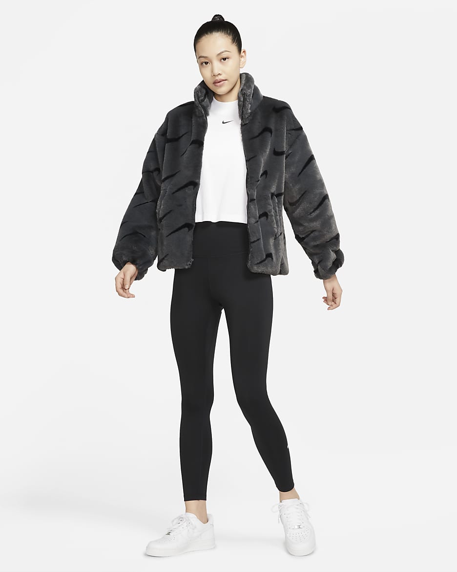 Nike Sportswear Plush Women's Printed Faux Fur Jacket - Dark Smoke Grey/Black/Black