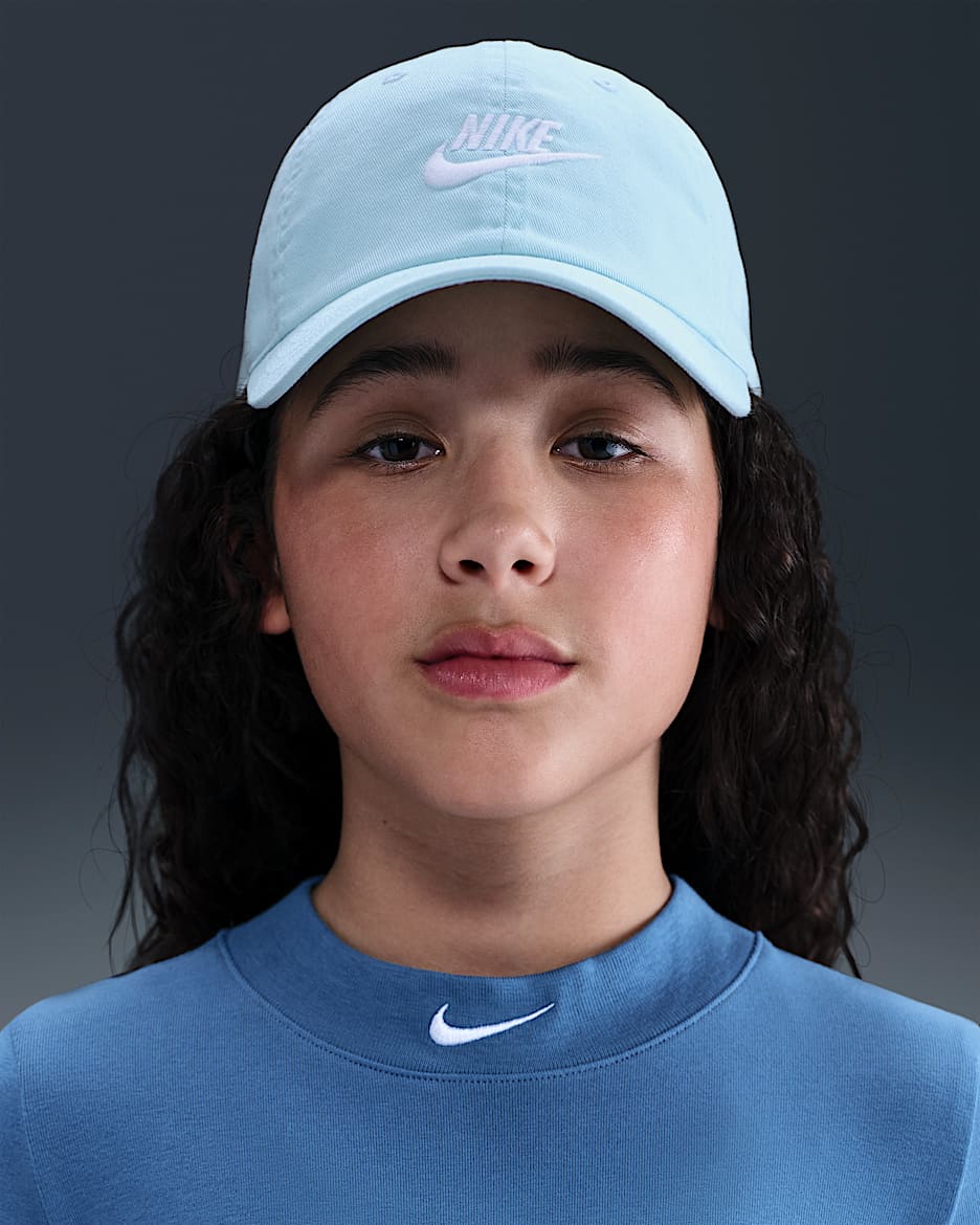 Gorra desestructurada Futura Wash para niños Nike Club - Azul glacial/Blanco