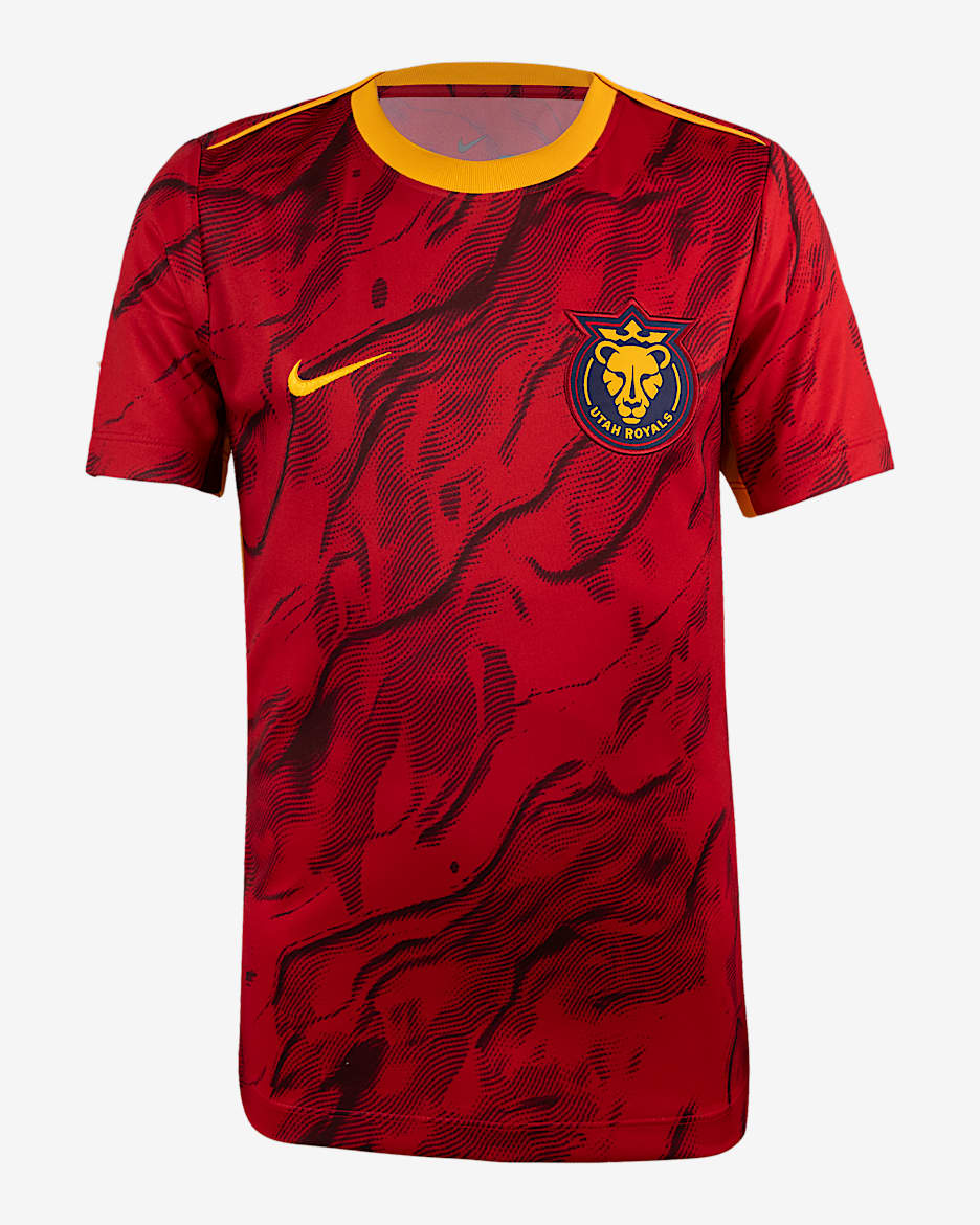 Playera de manga corta Nike de la NWSL para antes del partido para niños talla grande Utah Royals FC 2025 - Burdeos enérgico