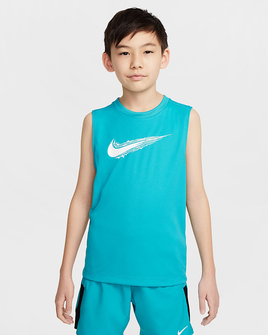 Playera sin mangas Dri-FIT para niño talla grande Nike Multi - Cactus empolvado/Blanco