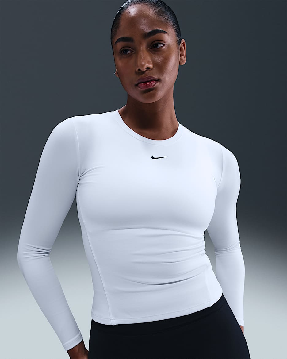 Dámské tričko Nike One Fitted Dri-FIT s dlouhým rukávem - Bílá/Černá
