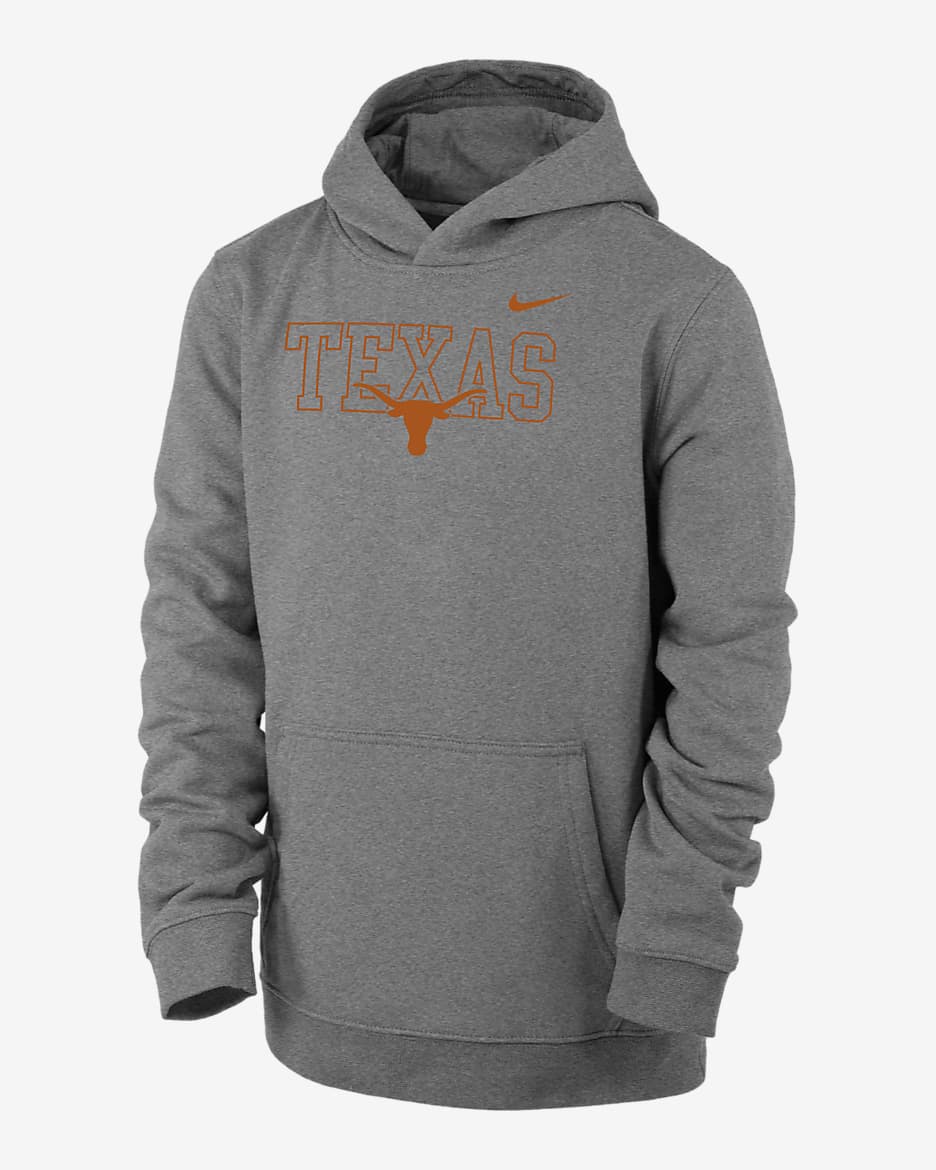 Texas Club Fleece Big Kids' (Boys') Nike College Hoodie - Dark Grey Heather