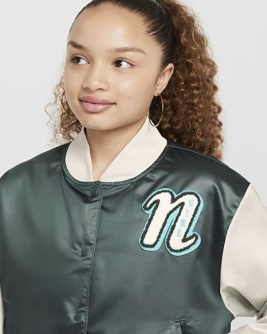 Nike Sportswear Girls' Varsity Jacket - Vintage Green/Light Bone