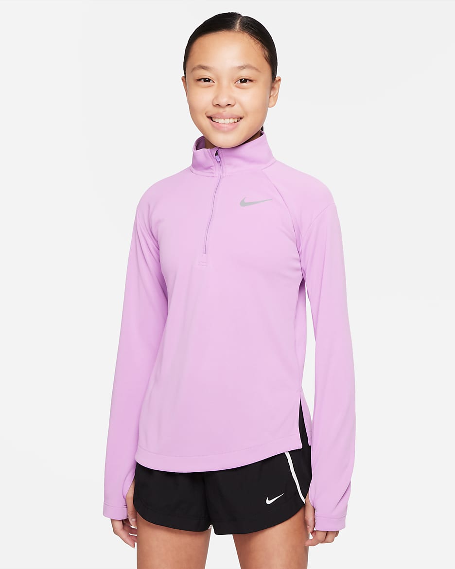 Nike Dri-FIT Big Kids' (Girls') Long-Sleeve Running Top - Violet Shock