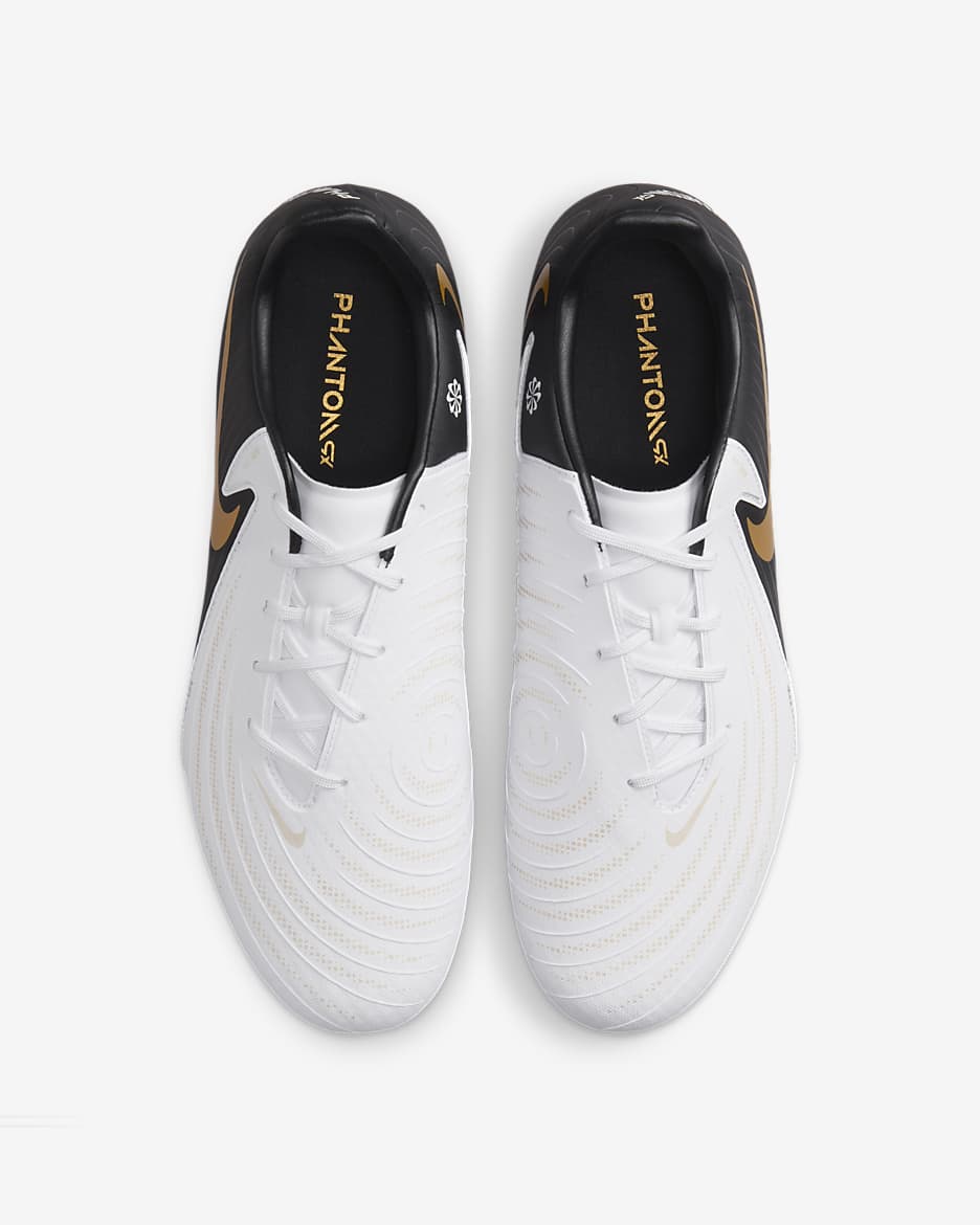 Nike Phantom GX 2 Academy HG Low-Top Soccer Cleats - White/Metallic Gold Coin/Black