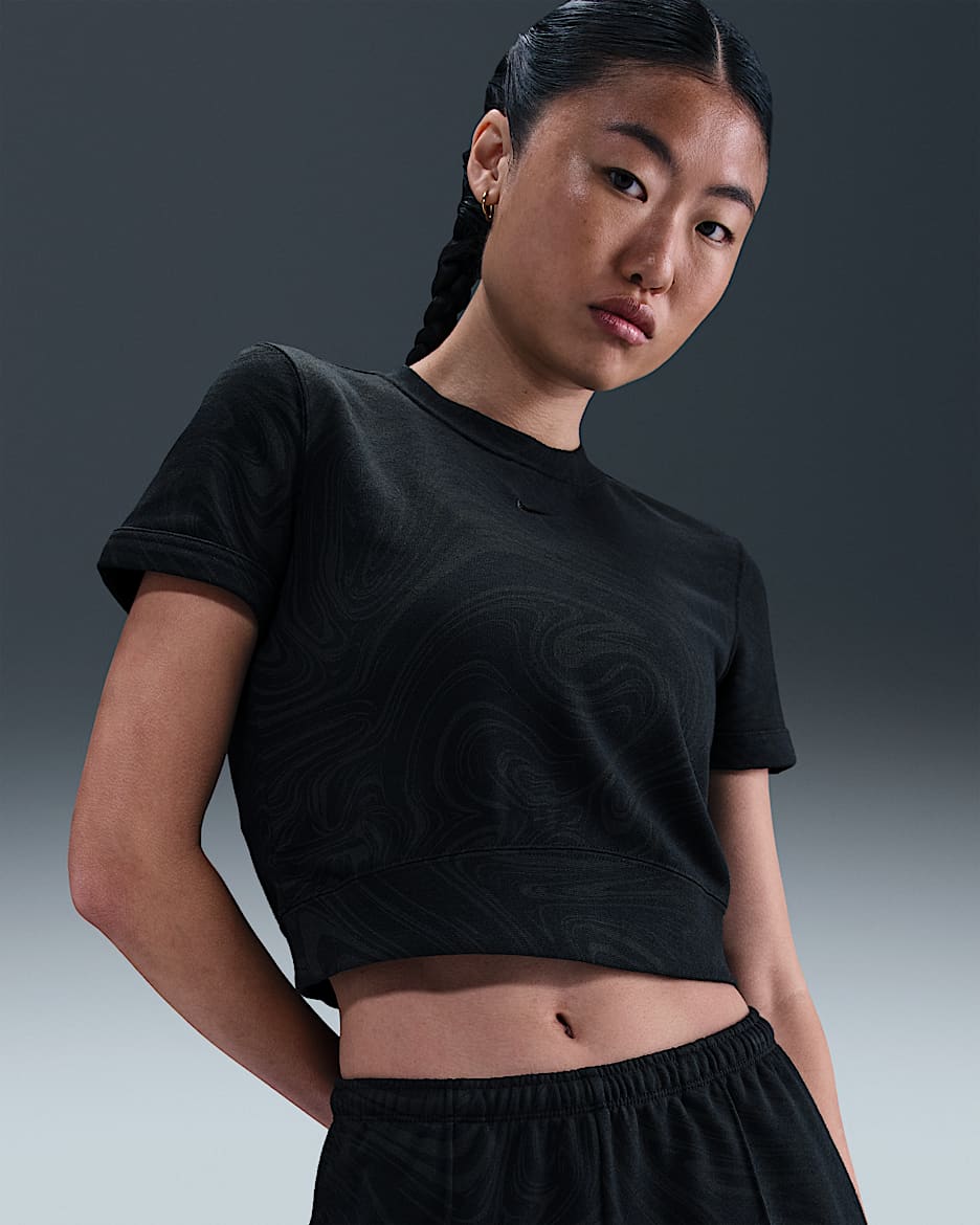 Nike Sportswear Chill Terry Women's Short-Sleeve French Terry Printed Top - Black/Black