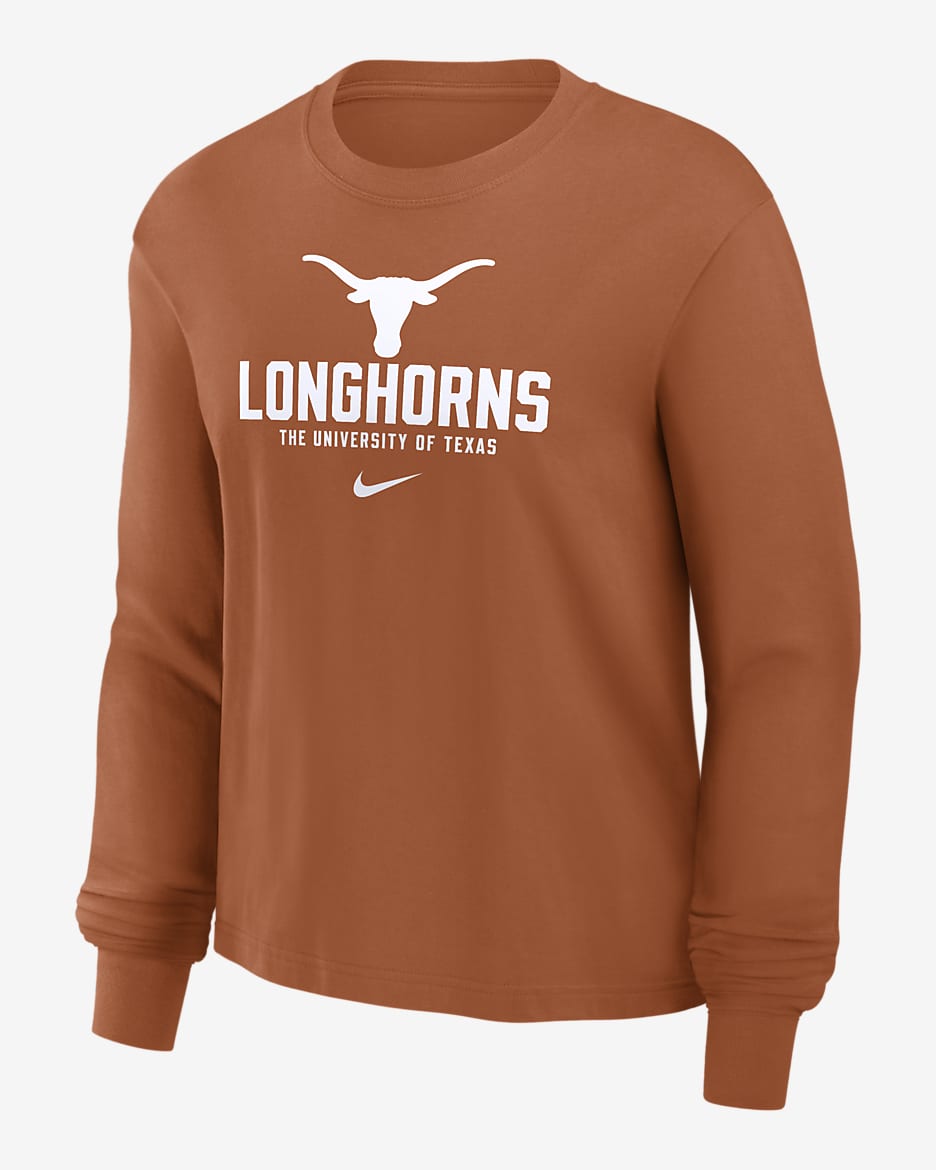 Texas Longhorns Primetime University Boxy Women's Nike College Long-Sleeve T-Shirt - Desert Orange