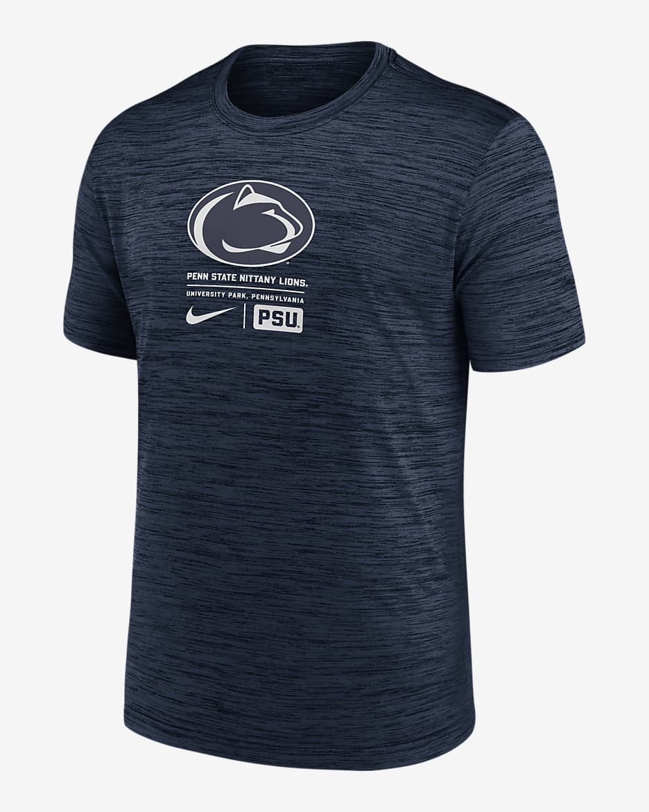 Playera universitaria Nike Dri-FIT para hombre Penn State Nittany Lions Campus Center Block Velocity - Azul marino