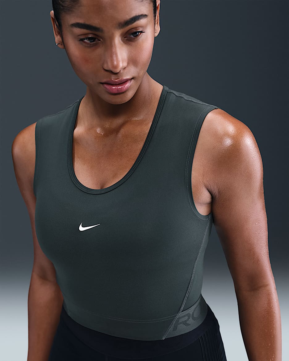 Camiseta de tirantes Dri-FIT para mujer Nike Pro - Alga/Blanco