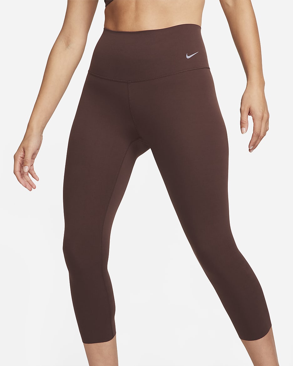 Leggings cropped de tiro alto de sujeción suave para mujer Nike Zenvy - Tierra/Negro