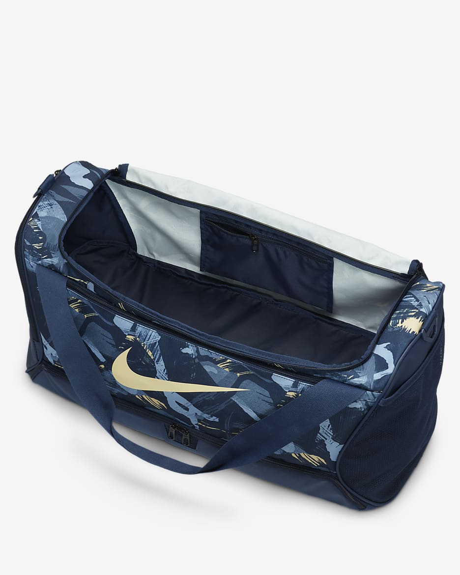 Nike Brasilia Printed Duffel Bag (Medium, 60L) - Midnight Navy/Midnight Navy/Pale Vanilla