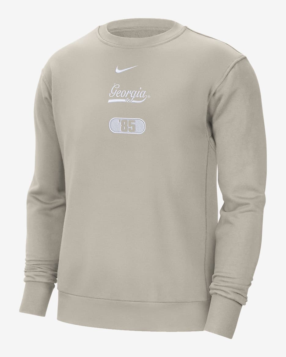 Georgia Men's Nike College Crew-Neck Sweatshirt - Cream II/White/University Red/White