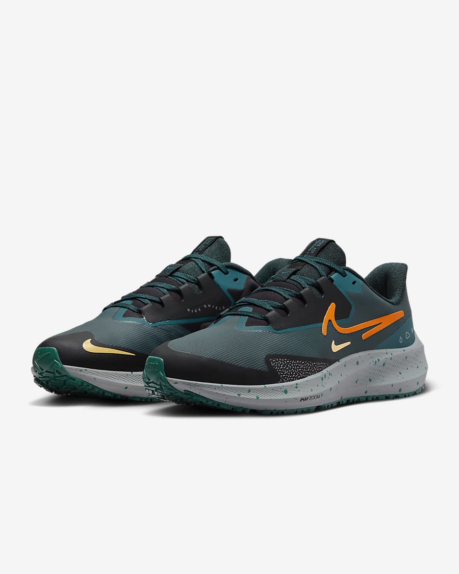 Tenis de correr en pavimento acondicionado para los estados del tiempo para hombre Nike Pegasus 39 Shield - Jungla intenso/Azul verdoso geoda/Negro/Naranja seguridad