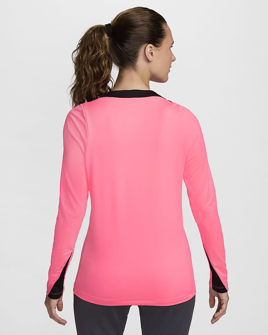 Haut de foot à col ras-du-cou Dri-FIT Nike Strike pour femme - Sunset Pulse/Noir/Noir