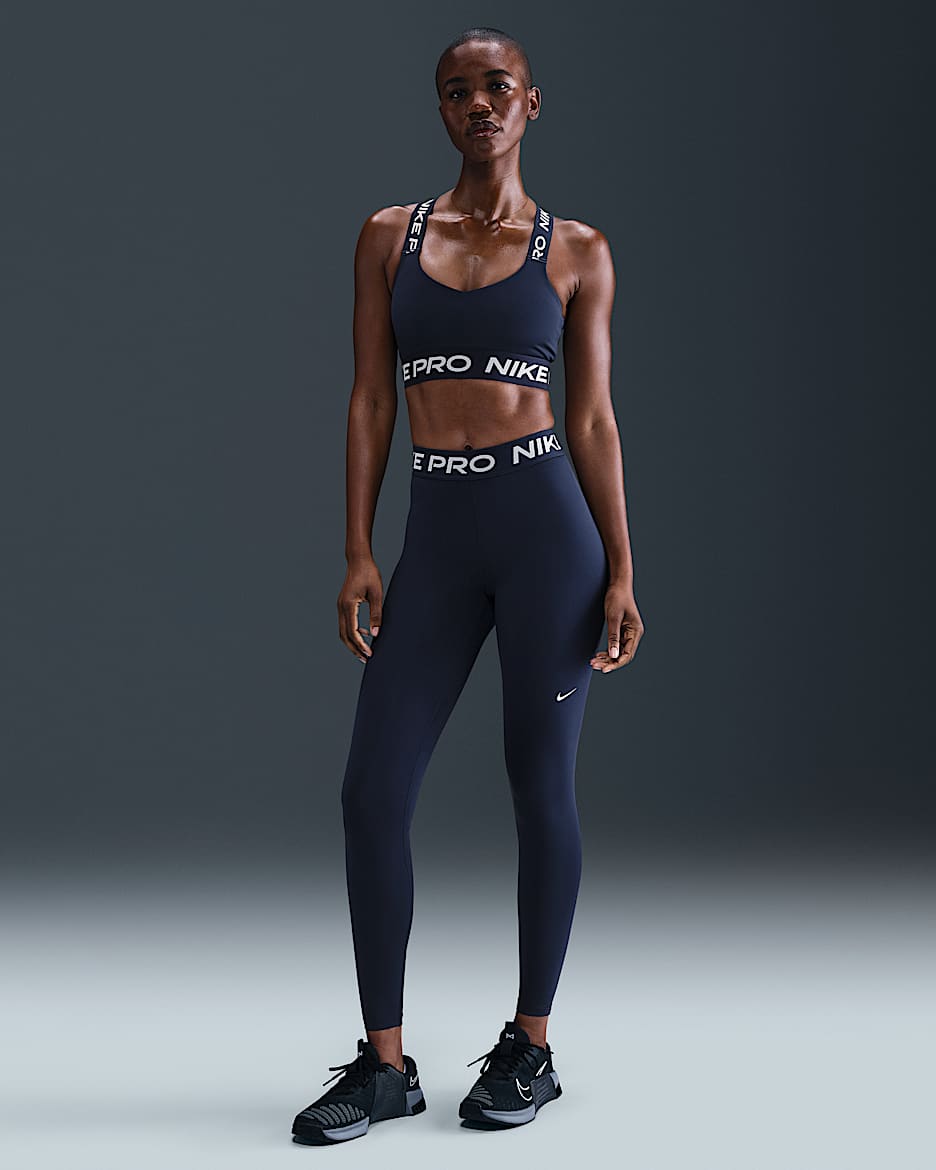 Leggings con paneles de malla de tiro medio para mujer Nike Pro - Azul marino medianoche/Blanco