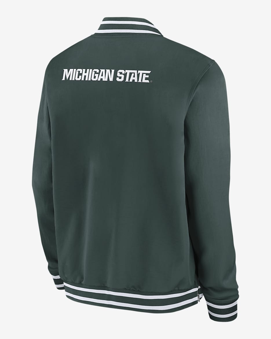 Michigan State Spartans Sideline Men's Nike College Full-Zip Bomber Jacket - Pro Green