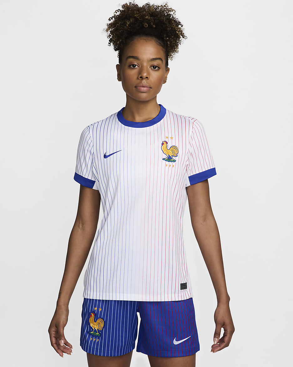 FFF (Men's Team) 2024/25 Stadium Away Women's Nike Dri-FIT Football Replica Shirt - White/Bright Blue/University Red/Bright Blue