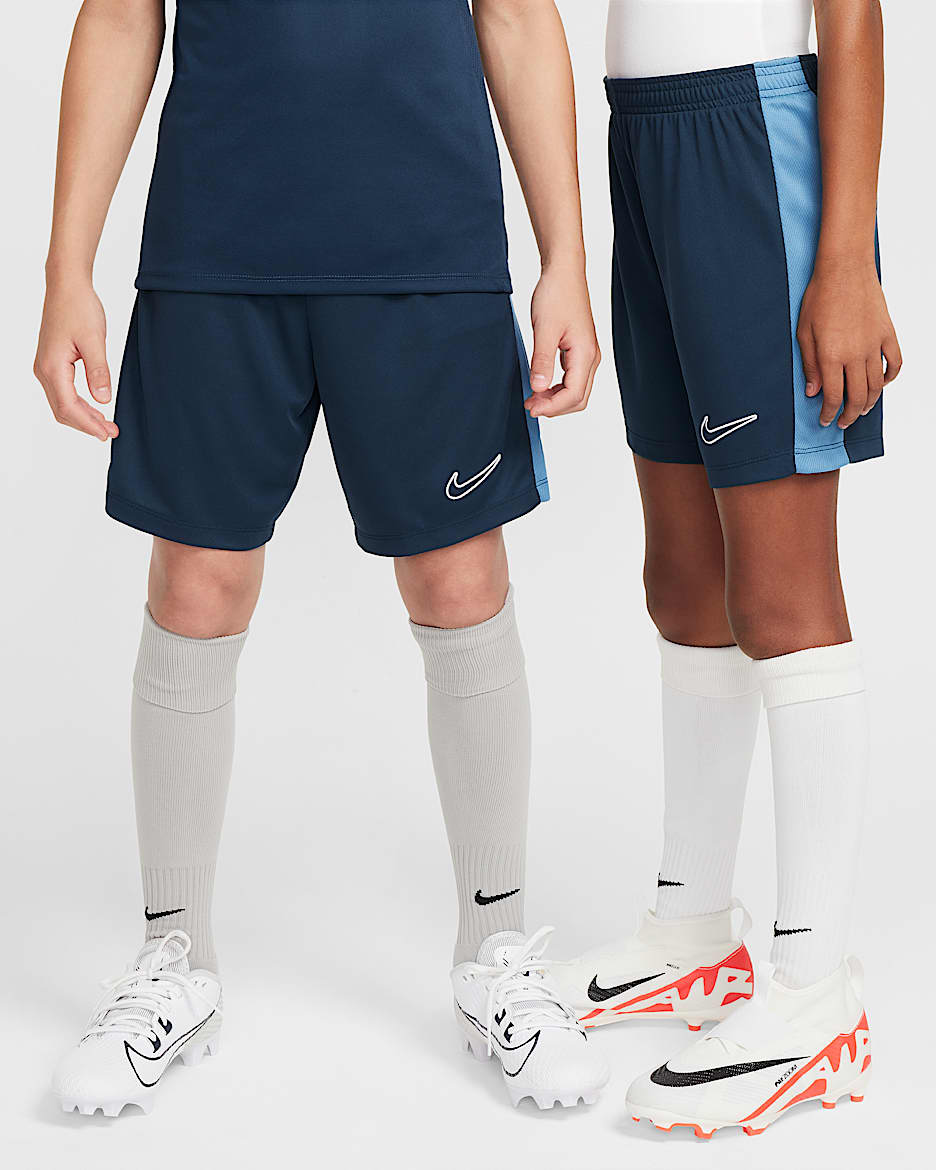 Shorts de fútbol para niños Nike Dri-FIT Academy - Azul marino militar/Tormenta del Egeo/Blanco
