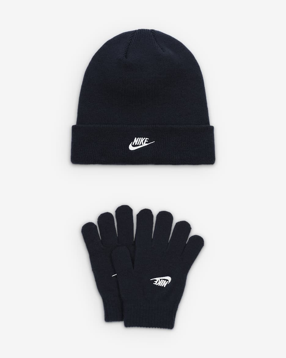 Nike Younger Kids' Club Beanie and Gloves Set - Obsidian